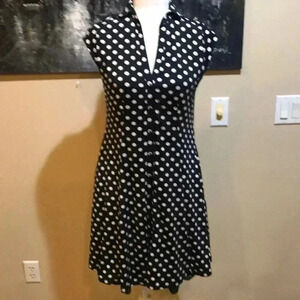 Guess Black & White Button Front Polka Dot Cap Sleeve Dress Lace Hem w/Pockets-S